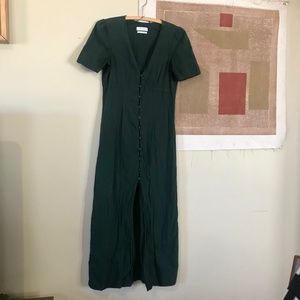 Zara "Tokyo" cotton linen button front tea-length dress